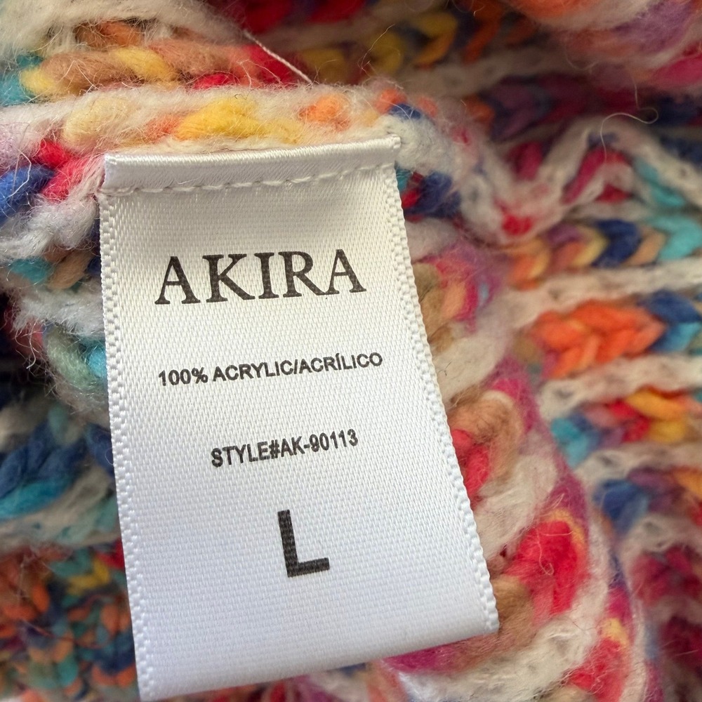 NWOT Akira Women's Rainbow Chunky Knit Fringe Cardigan Gold Button Multicolor L‎ - Picture 6 of 13